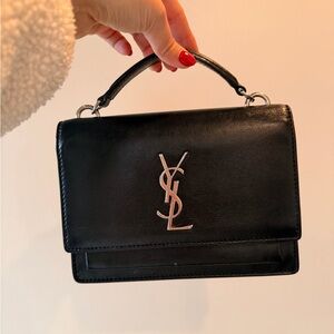 Yves Saint Laurent Black Satchel with Silver Logo